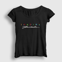 Presmono Kadın Sign Beatles John Lennon T-shirt Siyah