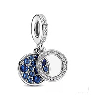 Fubena 925 Ayar Gümüş Lacivert Parıldayan Çift Disk Sallantılı Charm