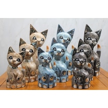 Ahşap 3'lü Kedi Seti 40 Cm Çok Renkli