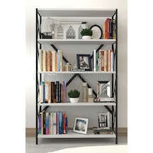Morpanya Ural 5 Raflı Geniş Metal Kitaplık Dosya Kitap Rafı Ofis Salon Metal Raf 90x180 Siyah Beyaz