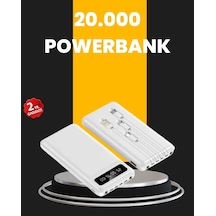 Mey İthalat Led Işıklı 20.000mah Powerbank Lcd Gösterge Dahili Çoklu Kablo Beyaz