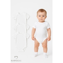 Babyden's 3'lü %100 Pamuklu Beyaz Kısa Kollu Bebek Body Seti 0-3 Ay - 12 Ay Unisex Yazlık Zıbın Beyaz