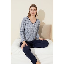 Siyah İnci Pamuklu Örme Pijama Takım 24240126 Gri