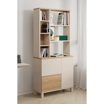 Mood Kitaplık Raf Ahşap Ayaklı 188cm 2 Kapaklı 2 Çekmeceli Kumsal-sepet Md6-cs Bej