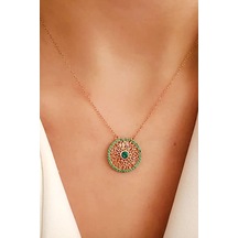 Yeşil Zirkon Taşlı Gümüş Rose Kolye (481642804)