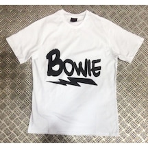 Stoned&Fame Bowie Baskılı Unisex %100 Pamuk Beyaz T-shirt Beyaz