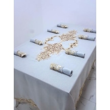 Finezza Henna Güpürlü Keten Gri Sofra Takımı 8 Kişilik 160X230 Cm