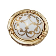 Porselen Düğme Kulp Metal Gold Motifli / 5 Adet Altın
