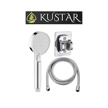 Kustar 5 Fonksiyon Royal Duş Başlığı Kendinden Yapışkanlı Duş Askısı 1,5 Örgülü Krom Duş Hortumu Duş Seti Gri