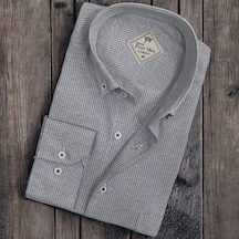 Linen Keten Hafif Kumaş Uzun Kollu Gri Erkek Gömlek Regular Kalıp -10047 Gri