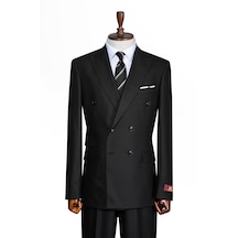 İlayda Emir Luxury, İtalyan Kesim, Slim Fit, Kruvaze, Çizgili, Erkek Takım Elbise Siyah