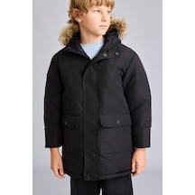 Defacto Suni Kürk Detaylı Kapüşonlu Parka Erkek Çocuk H0455a826wnbk27 Siyah-bk27