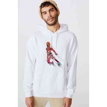 Basketbol Oyuncusu Baskılı Beyaz Erkek Kapşonlu Sweatshirt