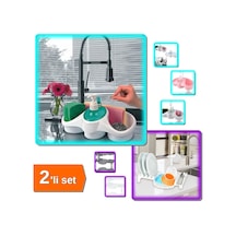 Buççin Online Mağaza Sünger Hazneli Sıvı Sabunluk Deterjanlık + Multi Bulaşıklık Tabaklık Kurutmalık - 2li Set T7t9x4 Pla Çok Renkli