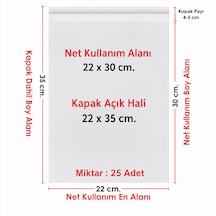 22x30+5 Cm. 22x35 25 Adet Şeffaf Bantlı Yapışkanlı Jelatin Poşet