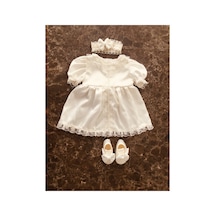 Hayy Baby Kids Wear Kız Bebek Krem Dantelli Ve Incili Elbise Seti