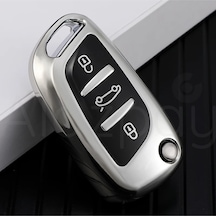Peugeot 107 207 307 407 308 408 3008 5008 Citroen C3 C4 C5 Ds Parlak Tpu Anahtar Kılıfı Gümüş