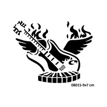 Airbrush Tattoo Alevli Kanatlı Gitar Yapışkanlı Stencil Süsleme Ve Boyama Kalıbı
