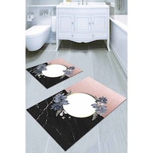Pembe Çiçekli Desen Banyo Halısı Klozet Paspas Seti Bs005n11
