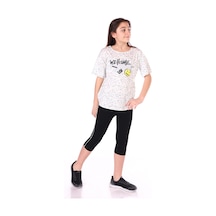 Toontoy Kids Toontoy Kız Çocuk 2'li Takım Baskılı Yuvarlak Yaka T-shirt & Beli Lastikli Crop Tayt Yeşil