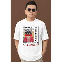 Monkey D. Luffy Tasarım Baskılı Unisex Oversize Anime Dizi Karakt Beyaz