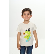 Toontoy Kids Toontoy Erkek Çocuk Baskılı Bisiklet Yaka Kısa Kollu Tişört Yeşil