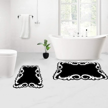 Rovigo Home Baskılı Kaymaz Taban 2 Li Banyo Paspas Takım Rvg5115-100X60-60X50 Siyah