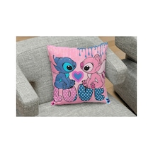Stitch Ve Lilo Love Desenlı Kare Yastık Kılıfı Çok Renklı