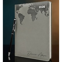 Bk Gift Kişiye Özel İsimli Termo Sert Kapak 2026 Gri Ajanda & Kalem -15, Öğretmenler Günü Hediyesi, Yeni İş Hediyesi 35317 Bk Gift Renkli