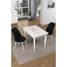 Canisa Concept Nil Serisi 70x110 Sabit Mutfak Masası Takımı Beyaz Mermer Desen Masa 2 Siyah Sandalye Masa Beyaz/sandalyeler Siyah