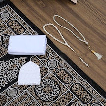 Hediyelik Kabe Kapısı Seccade, Şal, İnci Tesbih, Kemik Tesbih, Asetat Kutulu 26 23 Cm 460 Gr Set Çok Renkli