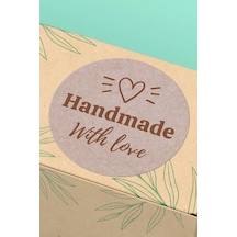 Kalp İkonlu Handmade With Love Kraft Sticker 3x3cm St2258 Çok Renkli