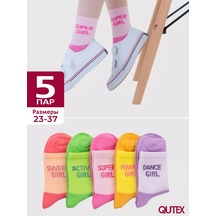 Qutex Kız Çocukları İçin Yazılı Çoraplar, 5 Çift Set 75610254 Leylak