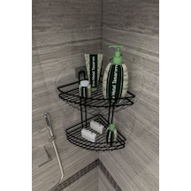 Corelle Kitchen Yapışkanlı 2 Katlı Banyo Köşeliği Köşe Rafı Duş Şampuanlık Duvar Düzenleyici Organizer Raf Siyah