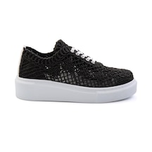 Siyah Hakiki Deri Kadın Sneaker K01303018716 Siyah