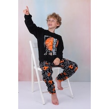 Yeni Sezon Erkek Çocuk Gez Garson Basketball Uzun Kollu Pamuk İnterlok Pijama Takımı 5154-siyah Siyah