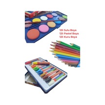 12li Sulu Boya -12li Pastel Boya-12li Kuru Boya Öğrenci Resim Seti Çok Renkli