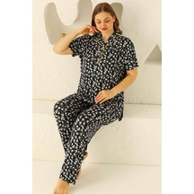 Alimer Kadın Siyah Gömlek Yaka Büyük Beden Pijama Takımı Edy2718b
