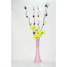 60 Cm Pembe Desenli Uzun Vazo 5 Adet Beyaz Üzüm 6 Sarı Ortanca