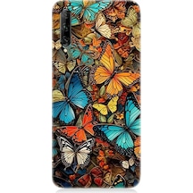 Huawei P Smart Pro Uyumlu Silikon Kılıf Pastel Renkli Kelebekler