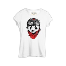 A Panda With A Bamboo İn The Mouth Beyaz Kadın Tshirt 001