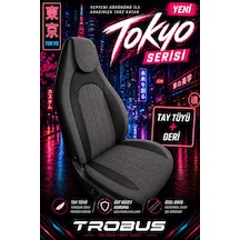 Citroen C4 Cactus 2014-2020 Bel Destekli Tay Tüyü Koltuk Kılıfı Tokyo Serisi Füme Siyah 87387441