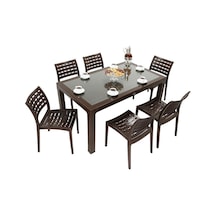 Luna Wood 90x150 Cafe Sandalye Camlı Masa Takımı Kahverengi