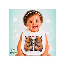 Capybara Keten Bebek Mama Önlüğü Yumuşak - Emici - Yıkanabilir - Özel Tasarım P032 Çok Renkli