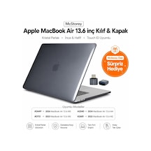 Macbook Air 13.6 İnç M2 M3 M4 M5 Uyumlu Sert Kılıf Ultra Şeffaf Hard Case A2681 A3113 A3240 A3449 Tam Uyum İnce Hafif Koruma Siyah