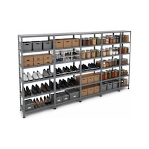 43x465x200 Cm Beşli Seri Bağlantılı 6 Katlı Modüler Çelik Raf Sistemi Elektrostatik Fırın Boyalı Çok Amaçlı Depolama Ve Ayakkabılık Rafı Gri