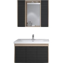Denko Mostar 90 Cm Mdf Lake Banyo Dolabı Takımı-Siyah Çok Renkli