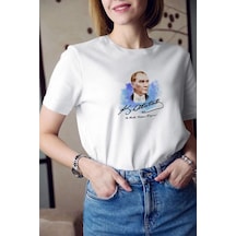 Kadın Kısa Kol Yazlık Tişört Bisiklet Yaka Atatürk Baskılı T-shirt - Beyaz