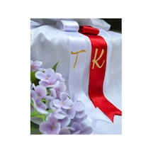 Gelin Damat Takı Kurdelesi Kırmızı- Beyaz - Kişiye Özel Kırmızı - Beyaz
