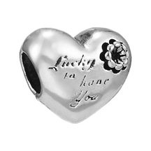Nur Silver Lucky To Have You Yazılı Kalp Gümüş Charm Nur-bl00163